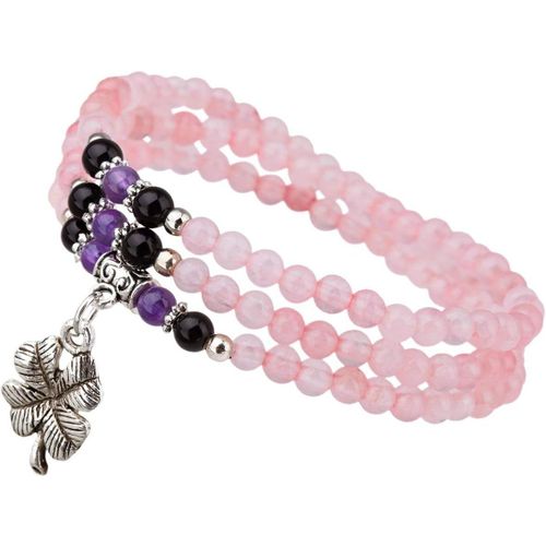 Chakra Multi-Tours Bracelet Pour Femme Et Homme Avec Chanceux Trèfle À Quatre Feuilles, Élastique Collier Unisexe En Ronde Bouddhiste Perle De Pierre Cristal, 20.4""-22