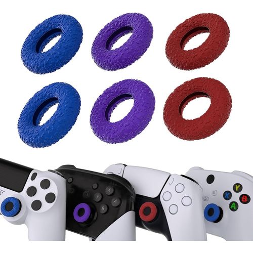 6 Pcs Silicone Joystick Rings Pour Ps5/Pour Ps4,Pour Xbox Series X/S,Pour Xbox One/Elite Series 2 Core,Donut Design Thumbstick Rings Pour Switch Pro(Rouge & Bleu & Violet)