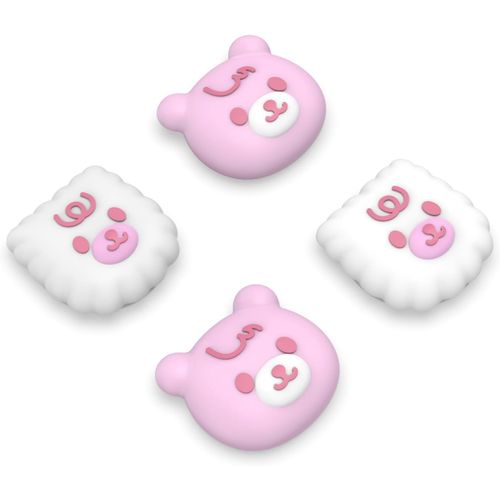 Capuchons Joystick Silicone Pour Ps5 Pour Ps4 Manette,Pour Xbox Series X S,Thumb Grip Caps Pour Xbox One,Capuchon De Stick Analogique Pour Switch Pro-Blanc & Rose(Ours Mignon)