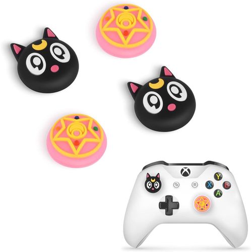 Thumbsticks Pour Ps4 Controller Et Pour Ps5 Controller,Cute Anime Thème Silicone Joystick Grips Caps Accessoire Pour Xbox Series X/S, Xbox One, Switch Pro Manette,4 Pcs-La Lune Et Le Chat
