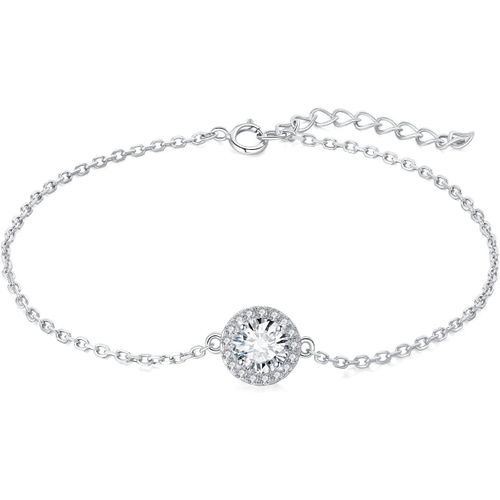 1.255ct Halo Bracelet Taille Rond Zircon Cubique Argent 925 Femme, Plaqué Or Jaune Plaqué Or Rose Reglable Bracelet Chaine Fin Pierre Fille, Ensemble Parure De Bijoux Cadeau Anniversaire