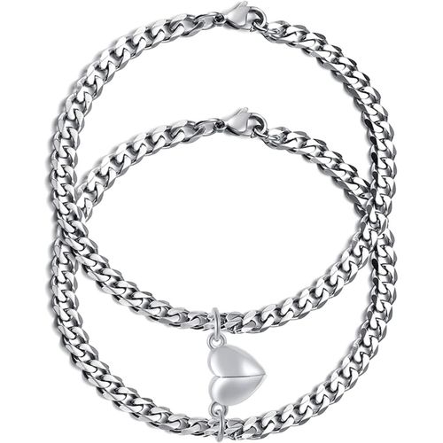 Bracelet De Couple Aimant Personnalisé Gourmette : Lot De 2 Bracelet Gourmette Acier Inoxydable Pore Femmes Hommes Garçon Fille Meilleur Ami