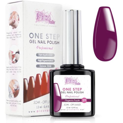 Vernis Semi Permanent Uv/Led One Step 12 Ml - Magenta Pourpre - Effet Ongles Foncés Mais Très Brillants Avec Ou Sans Base Et Top Coat 
