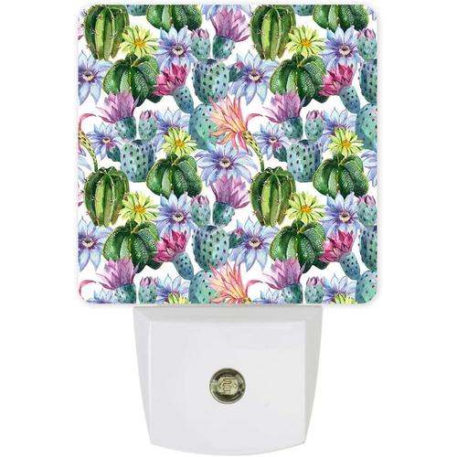 Veilleuse Led Enfichable En Forme De Fleur, Belle Fleur De Cactus, Capteur De Mouvement Du Crepuscule A L'aube, Lampe De Nuit Pour Chambre A Coucher, Cuisine, Couloir, Escaliers