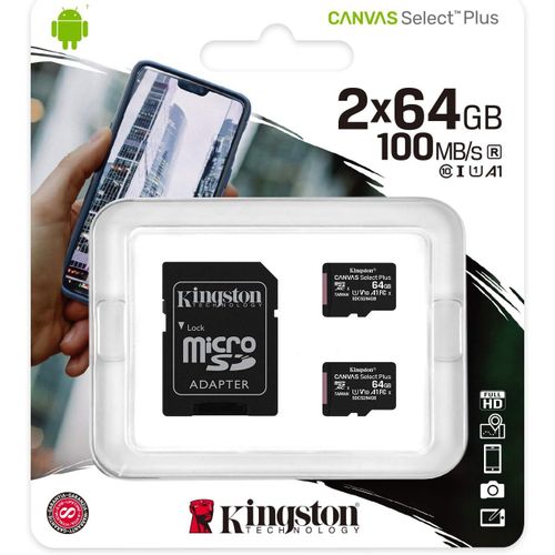 Canvas Select Plus Carte MIcro SD SDCS2/64GB-2P1A Class 10 (2x cards,SD Adaptateur inclus)