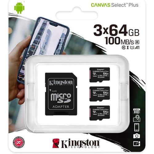 Canvas Select Plus Carte MIcro SD SDCS2/64GB-3P1A Class 10 (3x cards,SD Adaptateur inclus)