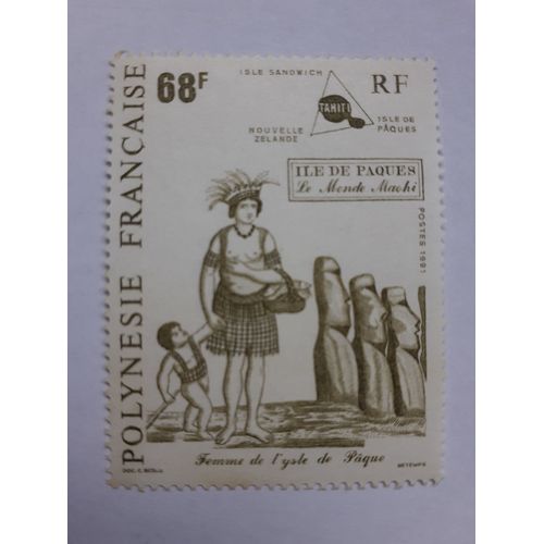 Timbre Oblitéré Polynésie Française Femme De L'ile De Pâques 1991