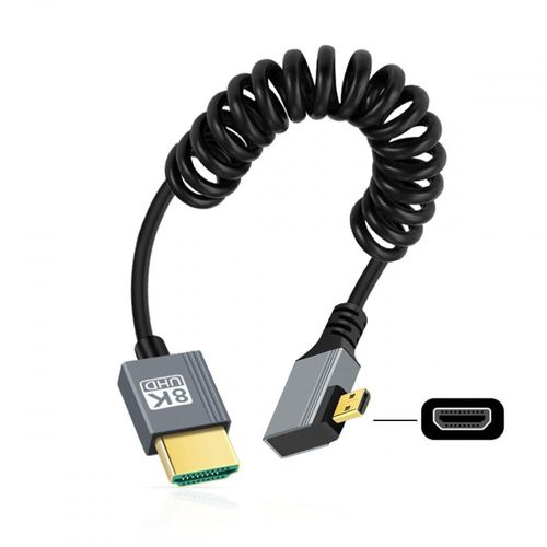 Câble Micro Hdmi 2.1 Mâle Vers Hdmi Mâle 8K 60 Hz Câble Spiralé Extensible Coudé À Gauche À 90 Degrés Pour Moniteur D'Ordinateur Portable De Caméra Hdtv[GOP6251682]