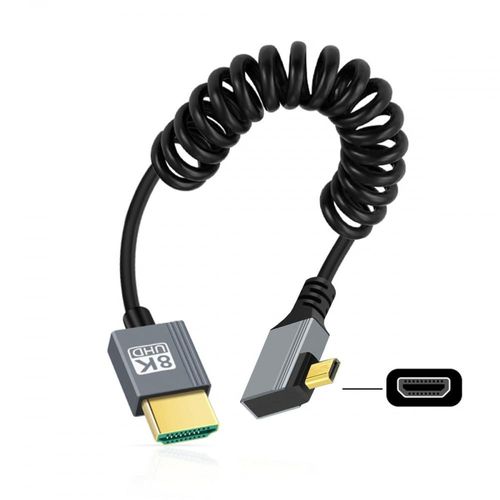 Câble Micro Hdmi 2.1 Mâle Vers Hdmi Mâle 8K 60 Hz Câble Spiralé Extensible Coudé À 90 Degrés Pour Caméra Hdtv Moniteur D'Ordinateur Portable[GOP6251681]