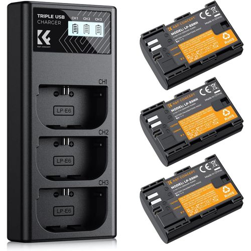 Lp-E6Nh Batterie 2250Mah Haute Capacité 3 Fentes Écran Lcd Chargeur Compatible Avec Canon Eos R5 R6 R7 60D 70D 80D 90D 5D Mark Ii Iii Iv 6D 6D Ii 7D 7D Ii Caméras[GOP6250588]