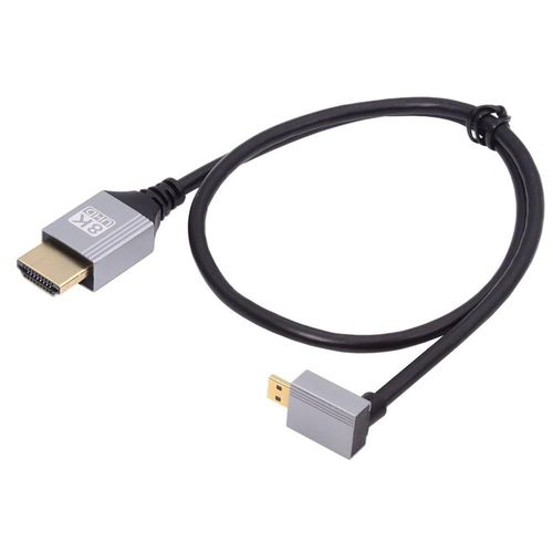 Câble Micro Hdmi 2.1 Hdtv Ultra Fin 8K 4K Cordon Mince Super Flexible Type-A Vers Type-D Coudé Vers Le Bas Pour Caméra Hdtv 50 Cm[GOP6251601]