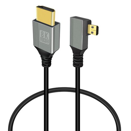 Câble Micro Hdmi Vers Hdmi 8K, 2.1 Micro Hdmi Mâle Vers Hdmi Mâle Converter 90° Degrés, Supporte 8K@60Hz 3D Compatible Avec Gopro, Appareils Photo Numériques(Right Angle Micro Hdmi[GOP6252399]