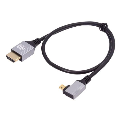 Câble Micro Hdmi 2.1 Hdtv Ultra Fin 8K 4K Cordon Ultra Flexible Type-A Vers Type-D Coudé À Droite Pour Caméra Hdtv 50 Cm[GOP6251605]