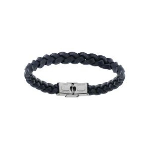 Bracelet Acier Et Cuir Bovin Tresse Bleu 20cm