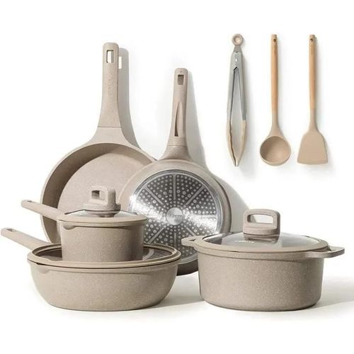 Carote Lot Poele Et Casserole Induction 11 Pièces, Poêles Antiadhésif 24-28cm, Casserole 4,3-1,4l, Sauteuse 28cm, Batterie De Cu27