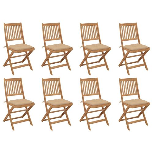Vidaxl Chaises Pliables D'extérieur Et Coussins Lot De 8 Bois D'acacia