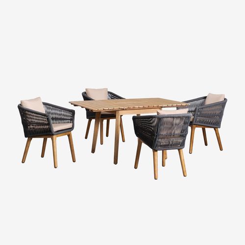 Ensemble De Table Extensible En Bois (90-150x90 Cm) Naele Et 4 Chaises De Salle À Manger Barker Gris Anthracite