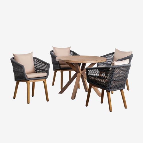 Ensemble De Table Ronde En Bois (Ø100 Cm) Naele Et 4 Chaises De Salle À Manger Barker Gris Anthracite