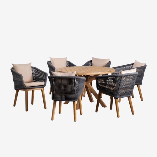 Ensemble De Table Ronde En Bois (Ø120 Cm) Naele Et 6 Chaises De Salle À Manger Barker Gris Anthracite