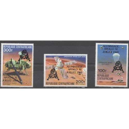 Centrafrique Timbres Espace Opération Viking Sur Mars ,1979 , Surchargés