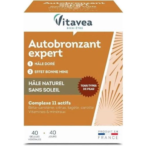 Vitavea Autobronzant Expert Complément Alimentaire Hale Doré Et Teint Lumineux Sans Exposition Au Soleil 40 Gélules Végétales [49] 