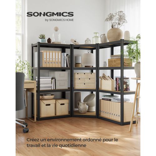 Ensemble D¿Étagères D¿Angle À 4 Niveaux, Étagères De Rangement En Acier, Charge Lourde, Garage, Entrepôt, Capacité De Charge 1500 Kg, Noir D'encre Et Beige Naturel