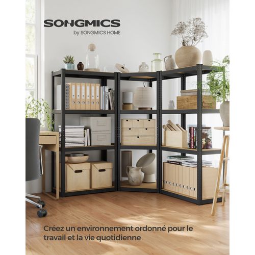 Ensemble D¿Étagères D¿Angle À 4 Niveaux, Étagères De Rangement En Acier, Charge Lourde, Garage, Entrepôt, Capacité De Charge 1500 Kg, Noir D'encre Et Beige Naturel
