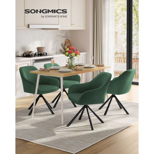 Chaises Salle À Manger, Lot De 2, Fauteuils Pivotants, Velours, Rembourrées Avec Accoudoirs, Charge 120 Kg, Pieds Acier, Pour Salle À Manger, Cuisine, Vert Et Noir D'encre
