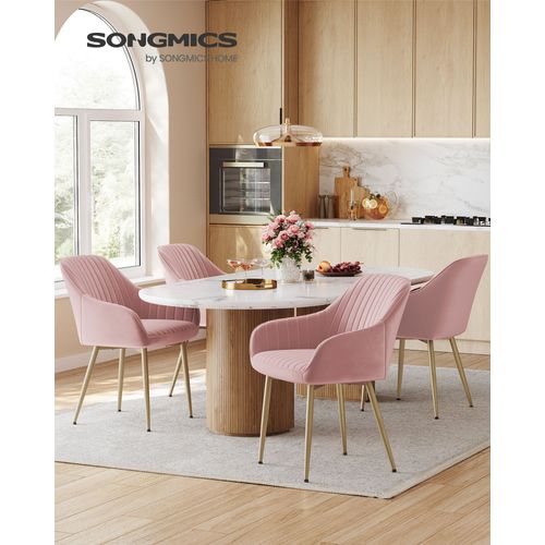 Chaise Salle À Manger, Lot De 6, Chaise De Cuisine, Fauteuil En Velours, Rembourrée, Avec Accoudoirs, Charge Max. 120 Kg, Pieds En Métal, Rose Bonbon Et Doré Clair