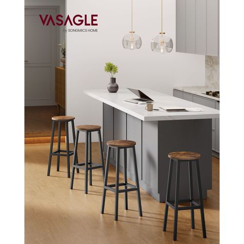 Tabourets De Bar, Lot De 4, Chaises, Siège Haut, Cadre Métallique, Montage Facile, Hauteur 74 Cm, Repose-Pieds, Pour Cuisine, Salon, Salle À Manger, Marron Rustique Et Noir