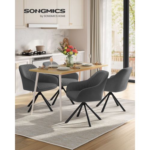 Chaises Salle À Manger, Lot De 2, Fauteuils Pivotants, Velours, Rembourrées Avec Accoudoirs, Charge 120 Kg, Pieds Acier, Pour Salle À Manger, Cuisine, Gris Et Noir D'encre