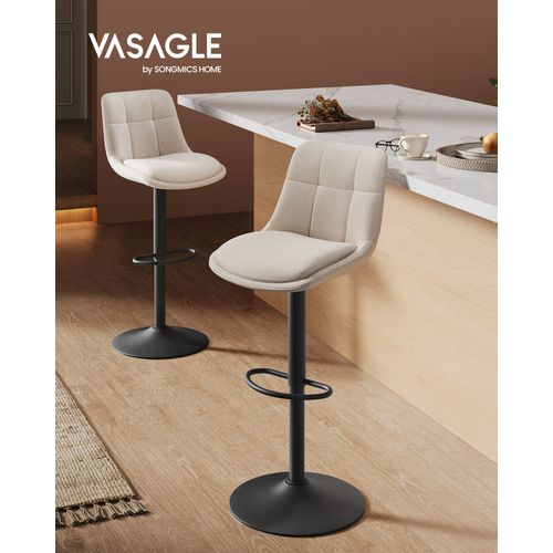 Tabourets De Bar, Lot De 4, Chaise De Cuisine, Siège Pivotant À Hauteur Réglable, Avec Dossier Et Repose-Pieds, Salle À Manger, Comptoir, Acier, Blanc Crème