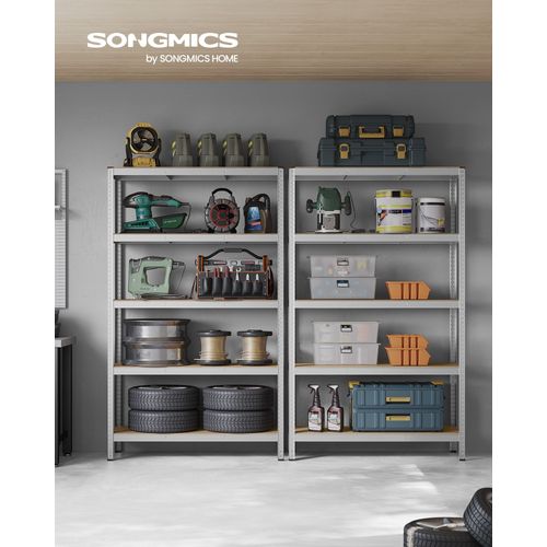 Lot De 2, Étagère De Rangement À 5 Niveaux, 60 X 120 X 200 Cm, Capacité 750 Kg, Planches Réglables, Style Industriel, Pour Cuisine, Salon, Argent