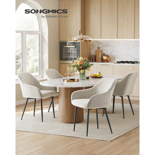 Chaise Salle À Manger, Lot De 4, Chaise De Cuisine, Fauteuil En Velours, Avec Accoudoirs, Charge Max. 120 Kg, Pieds En Métal, Pour Salle À Manger, Beige Cappuccino Et Noir D'encre