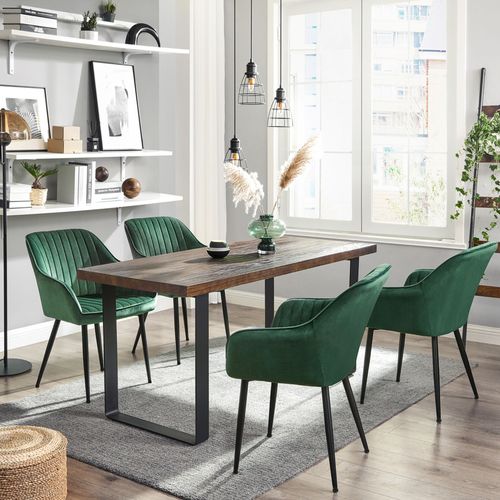 Chaise Salle À Manger, Lot De 6, Chaise De Cuisine, Fauteuil En Velours, Rembourrée, Avec Accoudoirs, Charge Max. 120 Kg, Pieds En Métal, Pour Salle À Manger, Vert Et Noir D'encre