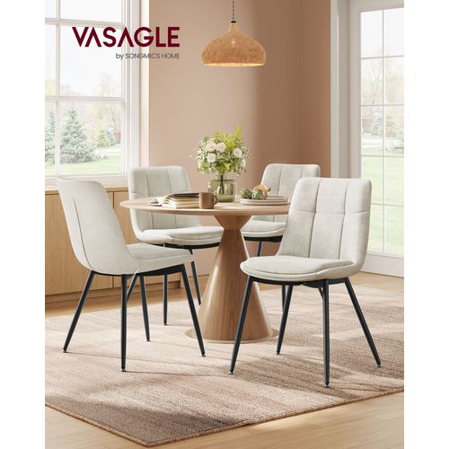 Lot De 4 Chaises Salle À Manger, Chaise De Cuisine Rembourrée, Chenille, Jusqu¿À 120 Kg, Double Coussin, Pieds En Métal, Moderne, Pour Salle À Manger, Cuisine, Blanc Crème
