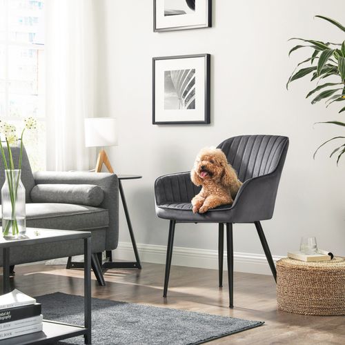 Chaise Salle À Manger, Lot De 6, Chaise De Cuisine, Fauteuil En Velours, Rembourrée, Avec Accoudoirs, Charge Max. 120 Kg, Pieds En Métal, Pour Salle À Manger, Gris Et Noir D'encre