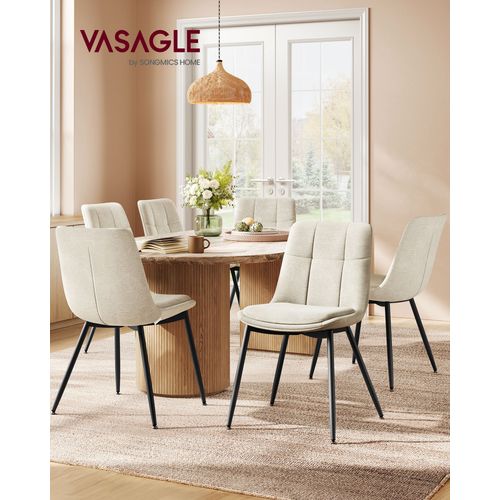 Lot De 6 Chaises Salle À Manger, Chaise De Cuisine Rembourrée, Chenille, Jusqu¿À 120 Kg, Double Coussin, Pieds En Métal, Moderne, Pour Salle À Manger, Cuisine, Blanc Crème