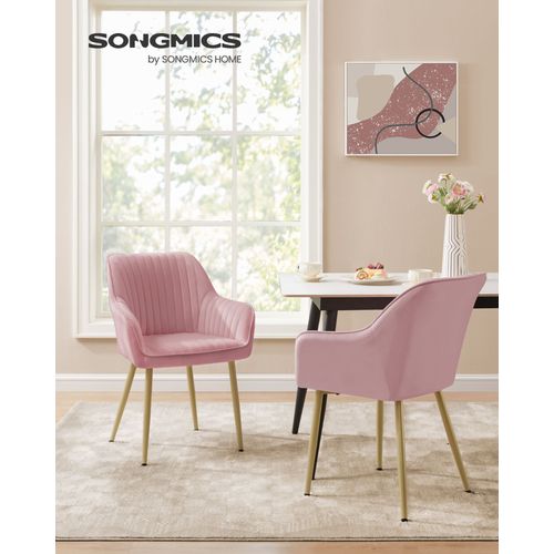 Chaise Salle À Manger, Lot De 2, Chaise De Cuisine, Fauteuil En Velours, Rembourrée, Avec Accoudoirs, Charge Max. 120 Kg, Pieds En Métal, Rose Bonbon Et Doré Clair