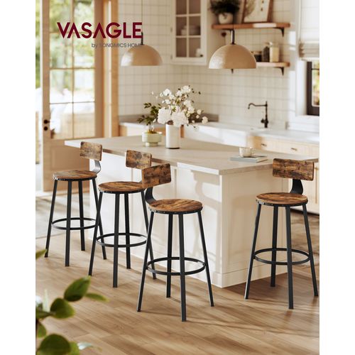 Tabouret Bar Industriel, Lot De 4, Chaises Bar Cuisine, Avec Dossier, Cadre En Acier, Siège De 73 Cm De Haut, Montage Facile, Style Industriel, Marron Rustique Et Noir