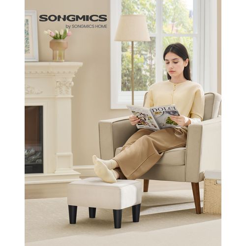 Tabouret, Repose-Pieds, En Velours, Pouf, Rembourrage Épais, Capacité De Charge 150 Kg, Pour Salon, Chambre, Entrée, Beige Cappuccino Et Noir D¿Encre