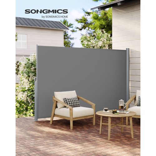 Store Latéral En Aluminium Extensible 180 X 350 Cm, Brise-Vue, Protection Solaire, Occultant, Pour Balcon, Terrasse, Jardin, Gris