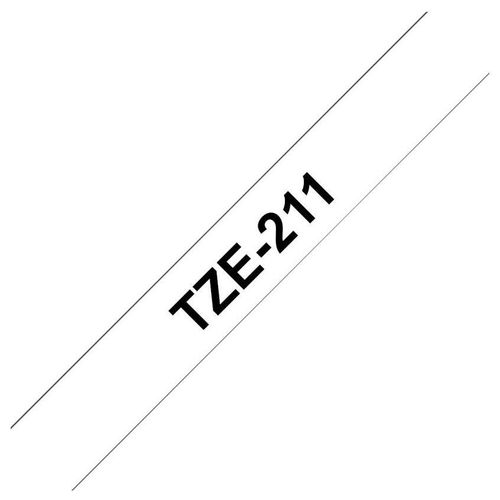 Brother TZe-211 - Adhésif standard - noir sur blanc - Rouleau (0,6 cm x 8 m) 1 cassette(s) ruban laminé - pour Brother PT-D210, D600, H110; P-Touch PT-1005, 1880, E310, E800; P-Touch Cube Plus...