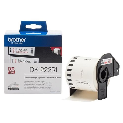 Brother DK22251 - Noir/rouge sur blanc - Rouleau (6,2 cm x 15,24 m) 1 rouleau(x) papier continu pour étiquette