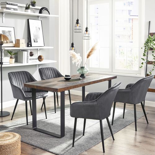 Chaise Salle À Manger, Lot De 4, Chaise De Cuisine, Fauteuil En Velours, Rembourrée, Avec Accoudoirs, Charge Max. 120 Kg, Pieds En Métal, Pour Salle À Manger, Gris Et Noir D'encre