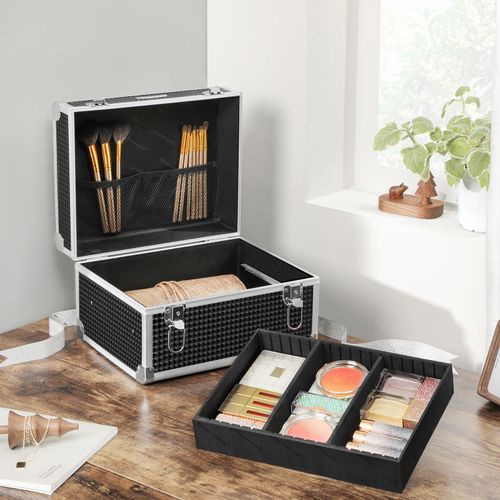 Mallette De Maquillage, Boîte À Cosmétique Verrouillable, Organisateur De Voyage, Pour Coiffeurs, Maquilleurs, Avec Plateau Amovible, Noir 