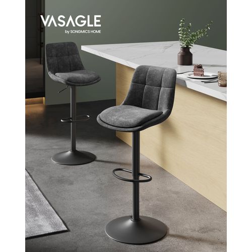 Tabourets De Bar, Lot De 4, Chaise De Cuisine, Siège Pivotant À Hauteur Réglable, Avec Dossier Et Repose-Pieds, Salle À Manger, Comptoir, Acier, Gris Ardoise