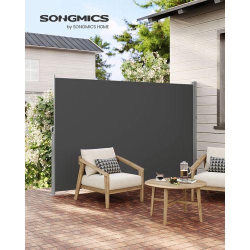 Store Latéral Avec Caisson En Acier, Antirouille, Rétractable, 160 X 350 Cm, Brise-Vue, Protection Solaire, Opaque, Brise-Vent, Gris Anthracite