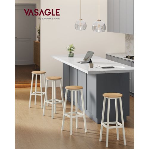Tabourets De Bar, Lot De 4, Chaises, Siège Haut, Cadre Métallique, Montage Facile, Hauteur 74 Cm, Repose-Pieds, Pour Cuisine, Salon, Salle À Manger, Doré Chêne Et Blanc