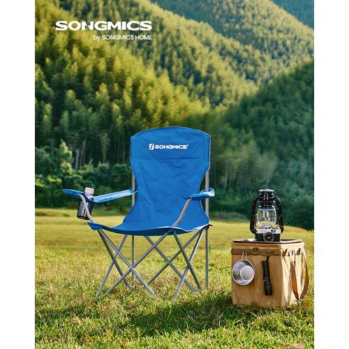 Lot De 2 Chaises De Camping,Structure Robuste,Charge Max De 150 Kg, Avec Porte-Bouteille, Chaise D¿Extérieur Bleu